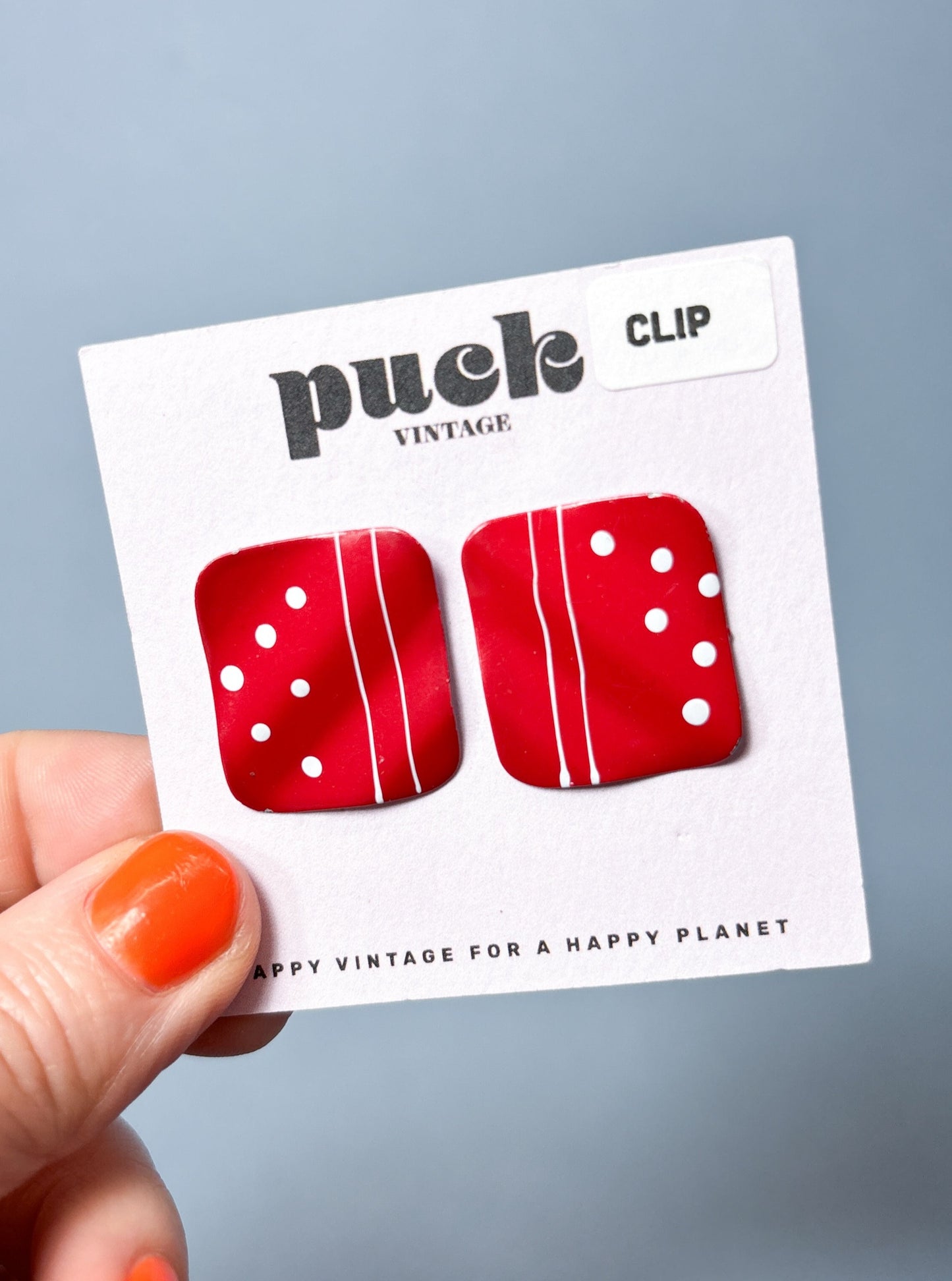 80's Red Polka Dot Square Clip On Earrings