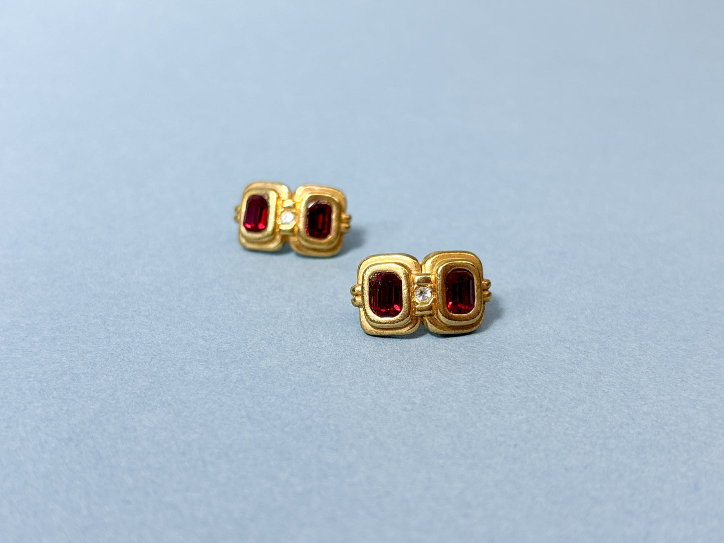 80's 90's Gold & Red Ruby Geometric Earrings