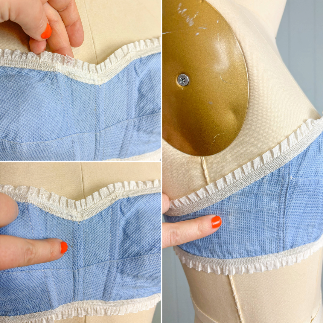 50's 60's Baby Blue Ruffle Strapless Bra | XXS
