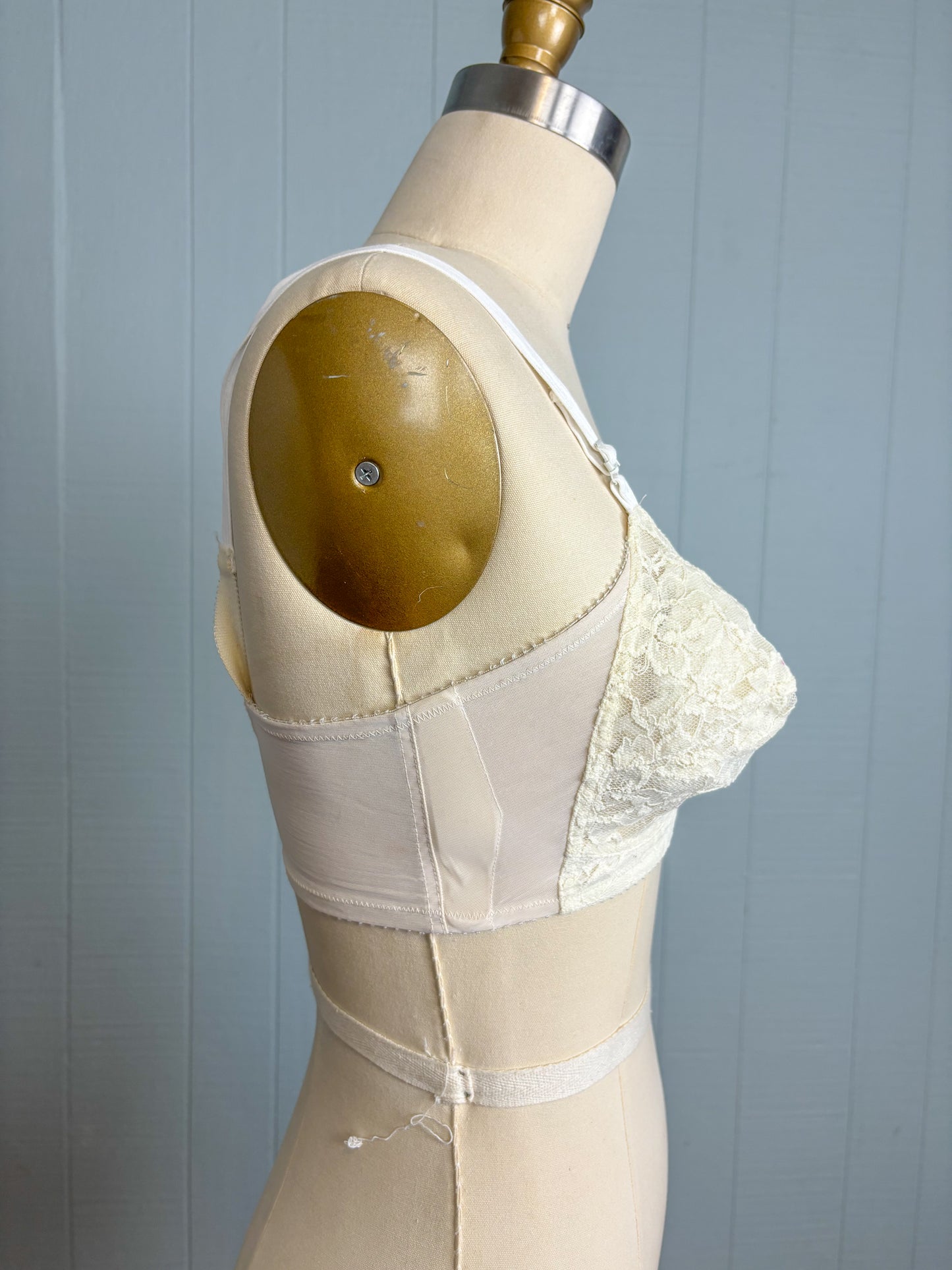 60's Sheer Lace White Cream Bra