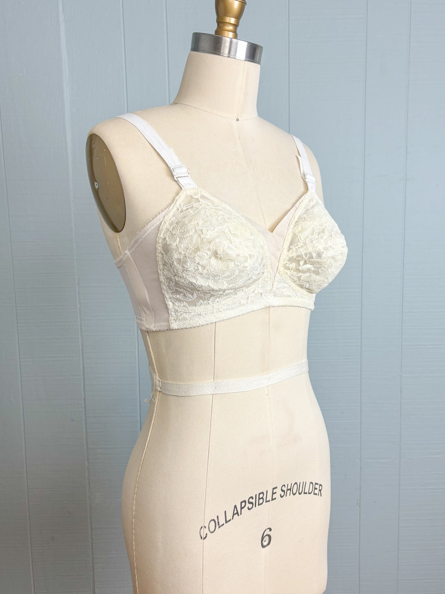60's Sheer Lace White Cream Bra