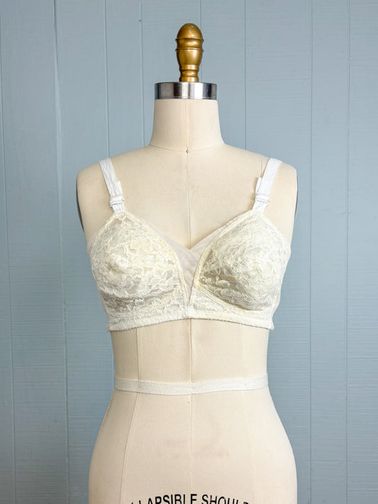 60's Sheer Lace White Cream Bra