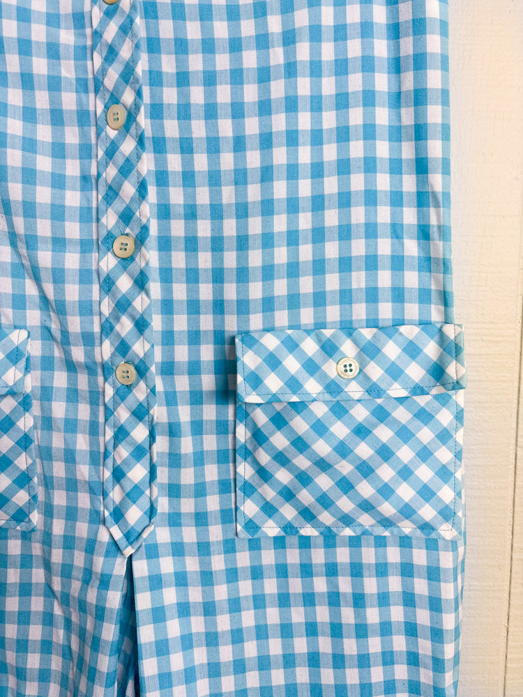 60s Blue & White Gingham Skort Romper