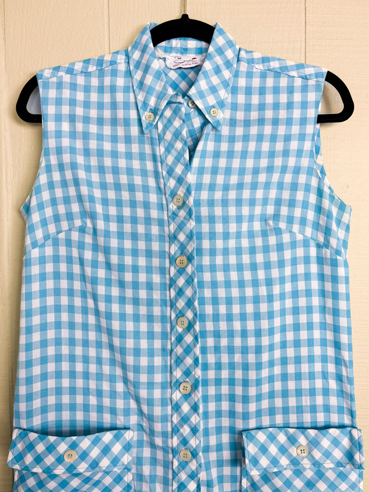 60s Blue & White Gingham Skort Romper
