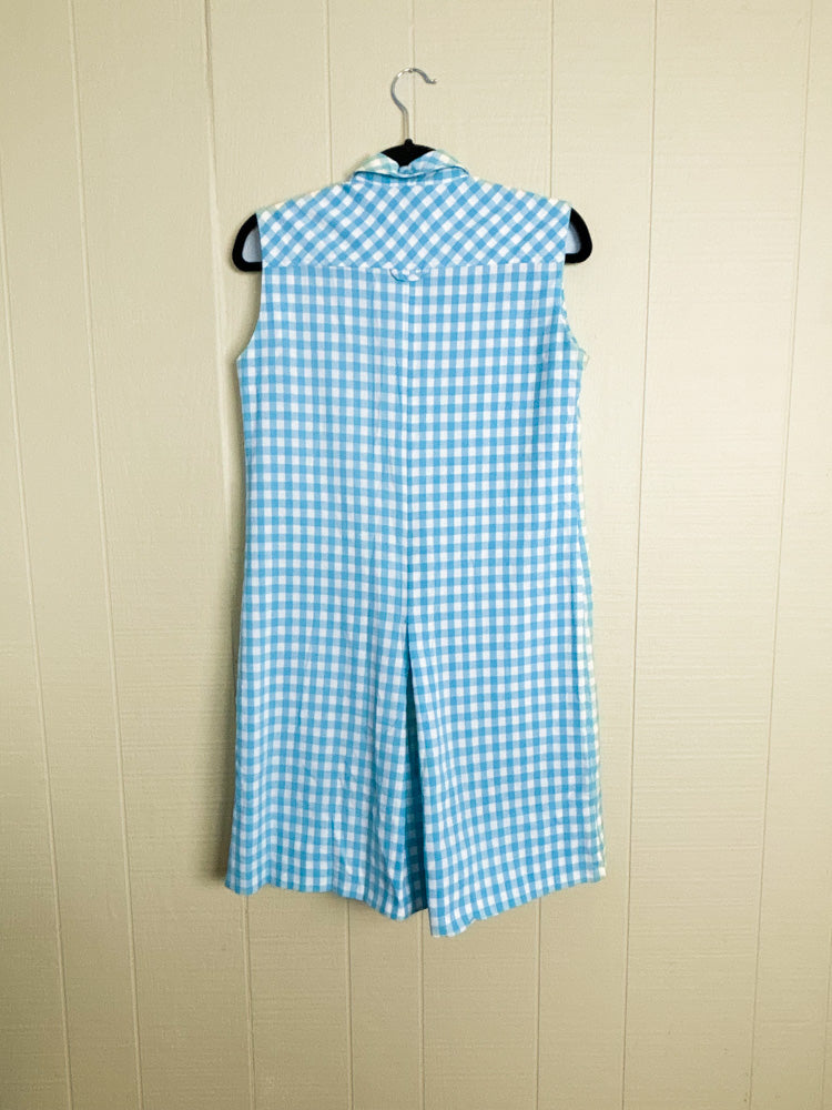 60s Blue & White Gingham Skort Romper