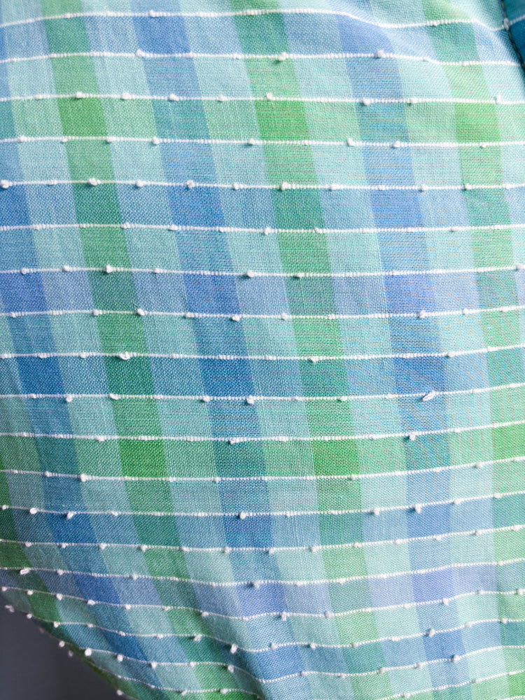 50s 60s Pastel Blue & Green Sea Foam Plaid Picnic Dress