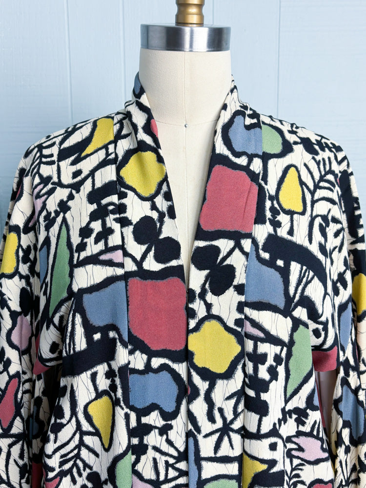 Vintage Abstract Pale Rainbow Silk Crepe Haori Kimono