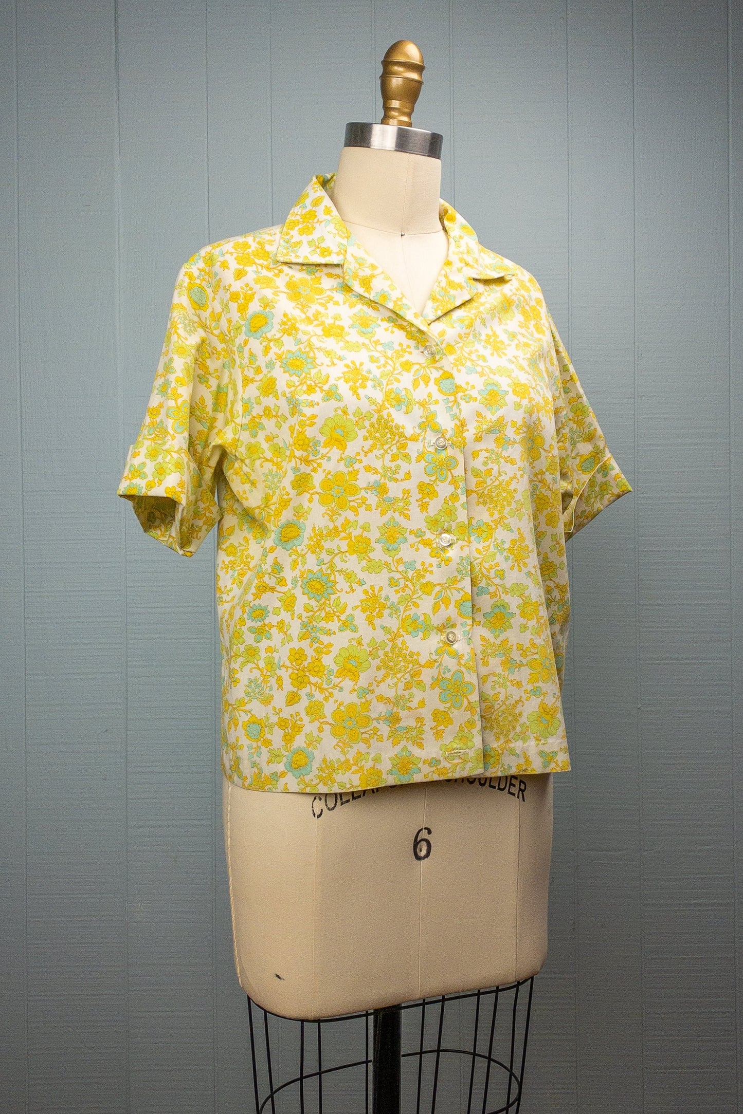 60's Lemon Lime Floral Button Shirt | M/L