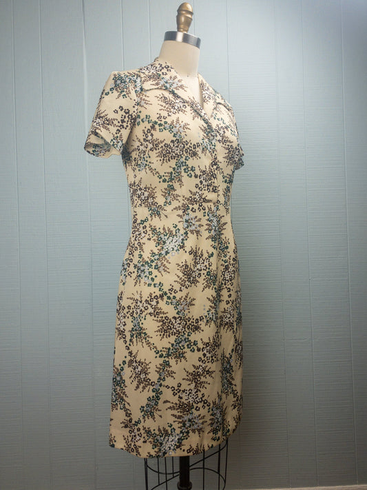 70's Cream Flower Bunch Dress | S/M