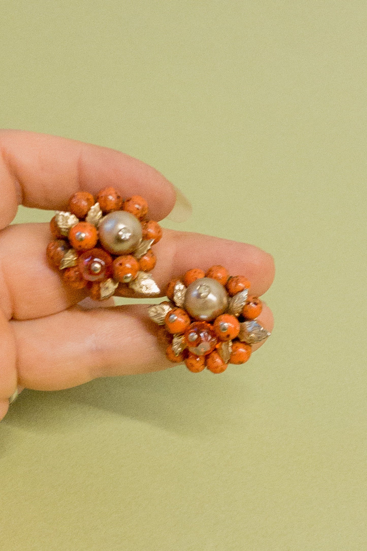50s Coral Cluster Earrings