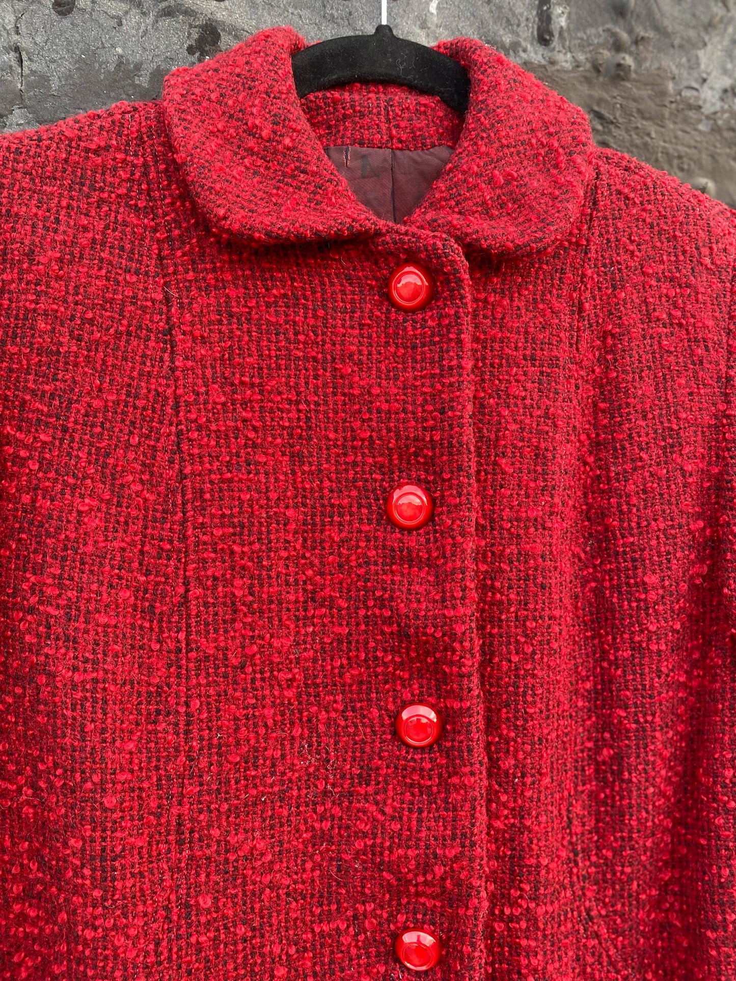 50's Cropped Wine Red Textured Wool Coat