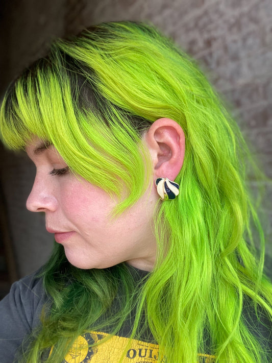 Navy & Cream Wave Swirl Earrings