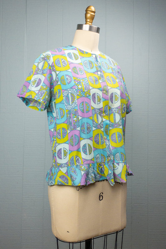 60's Blue Purple Green Beach Frill Top