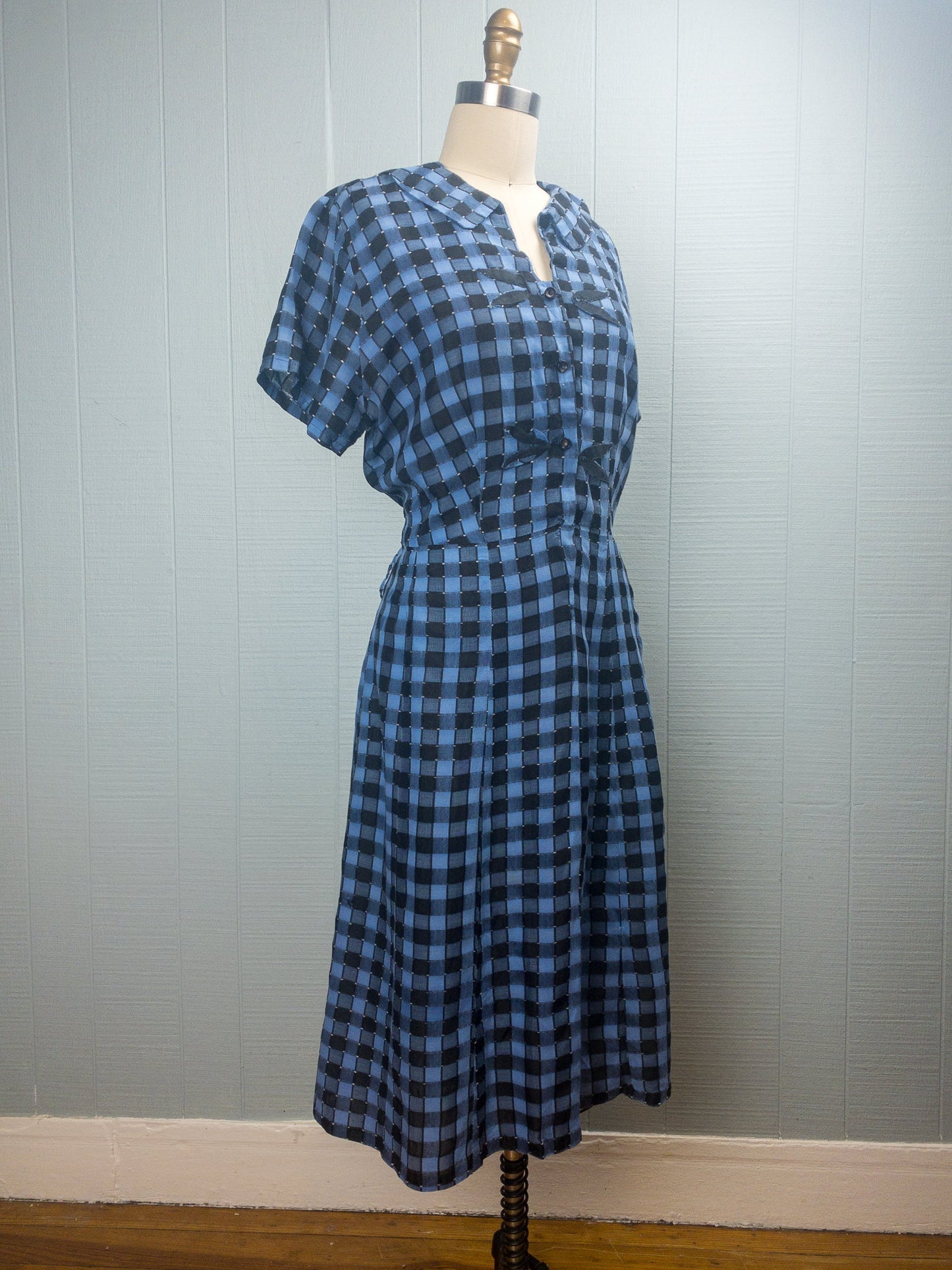 50s Blue Black Check School Dress | XL/XXL