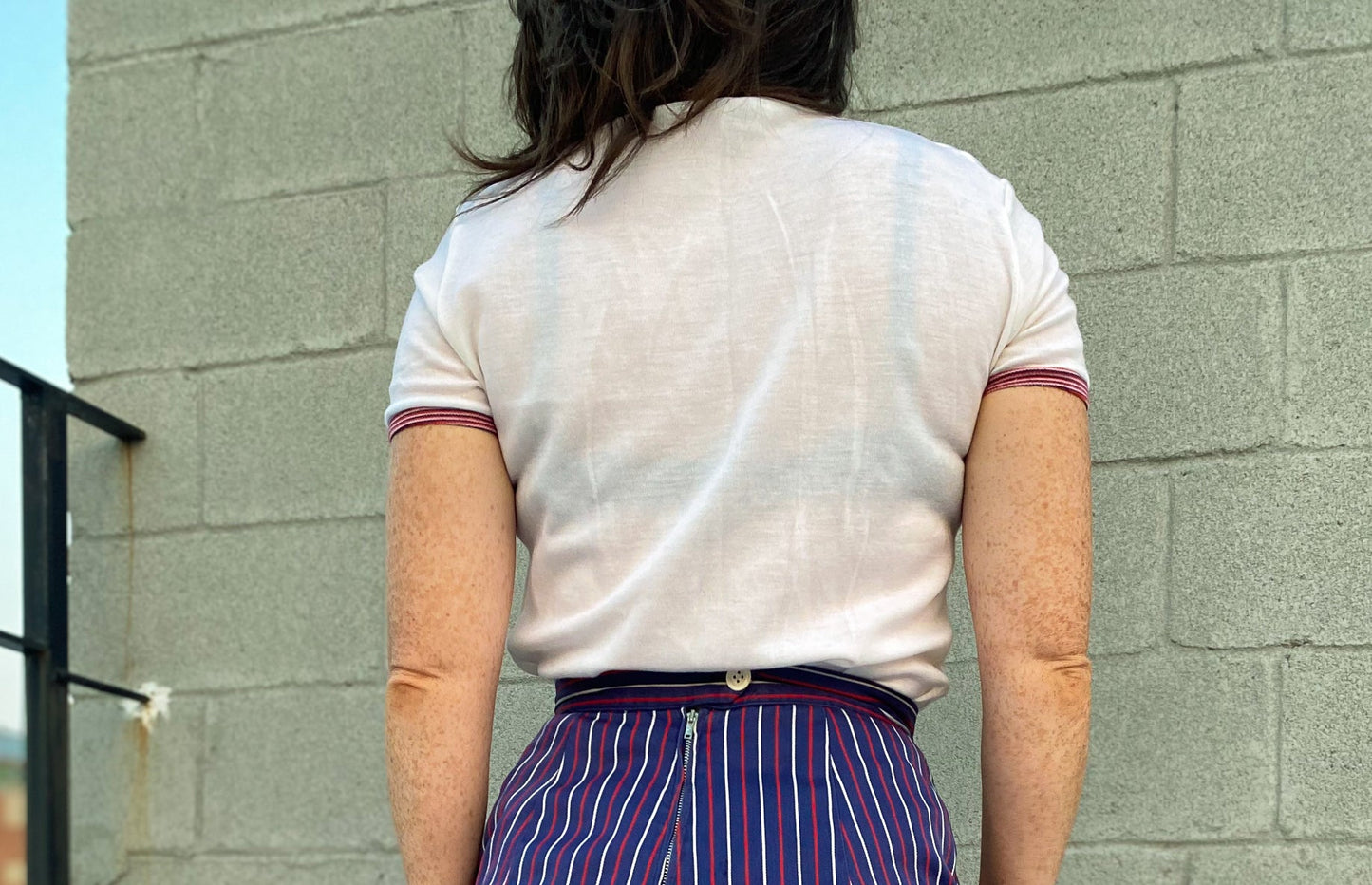 60s 70s V Neck Ringer Red White & Blue TShirt