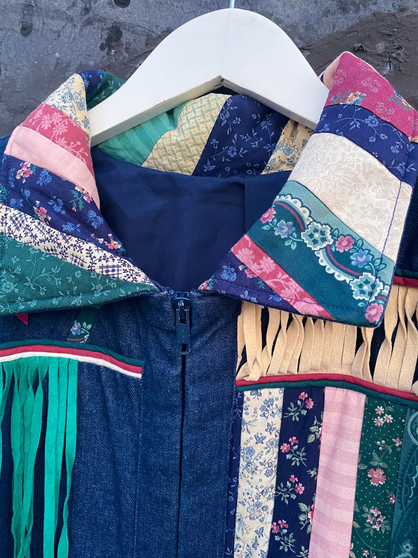 80s Patchwork & Fringe Denim Jacket