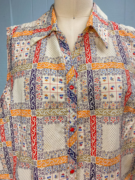 60's Patchwork Snap Front Dress | XL/XXL