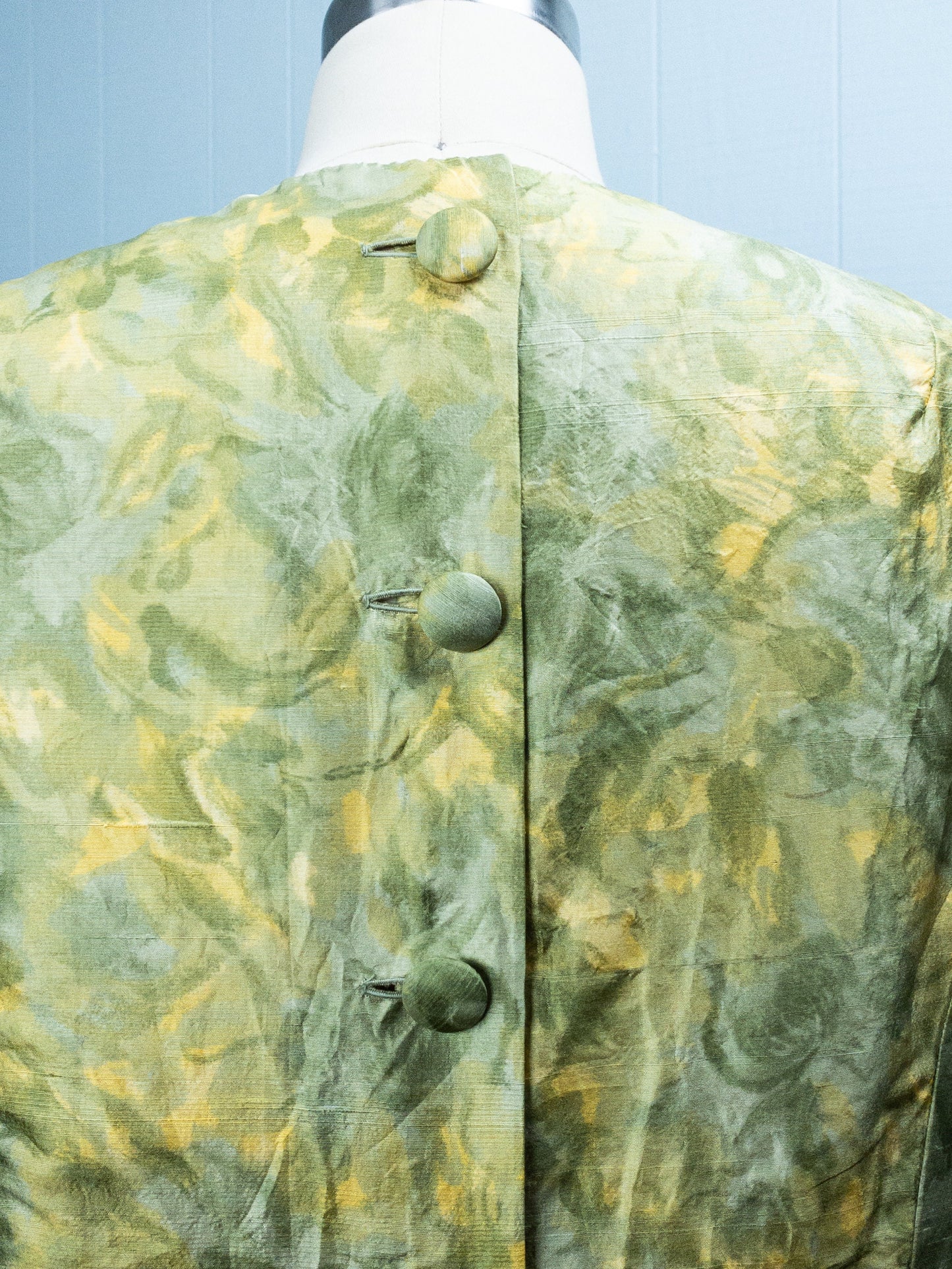 60's Green Floral Raw Silk Top I S/M