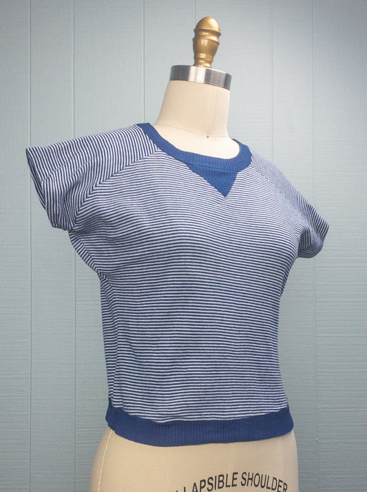 50's Navy Striped Raglan Ringer V Neck Sweater