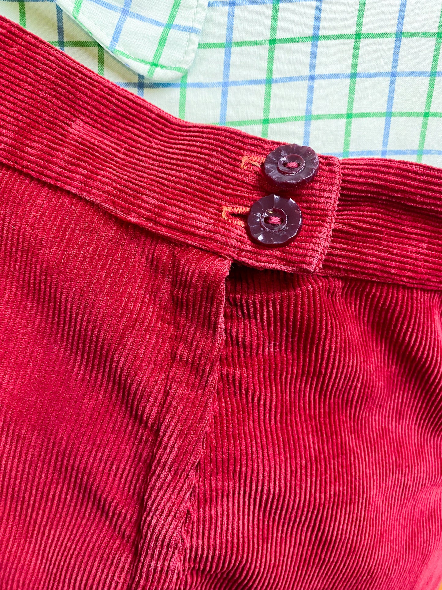 40's 50's Red Corduroy A-line Skirt | W: 24" | Knee Length "Koret of California"