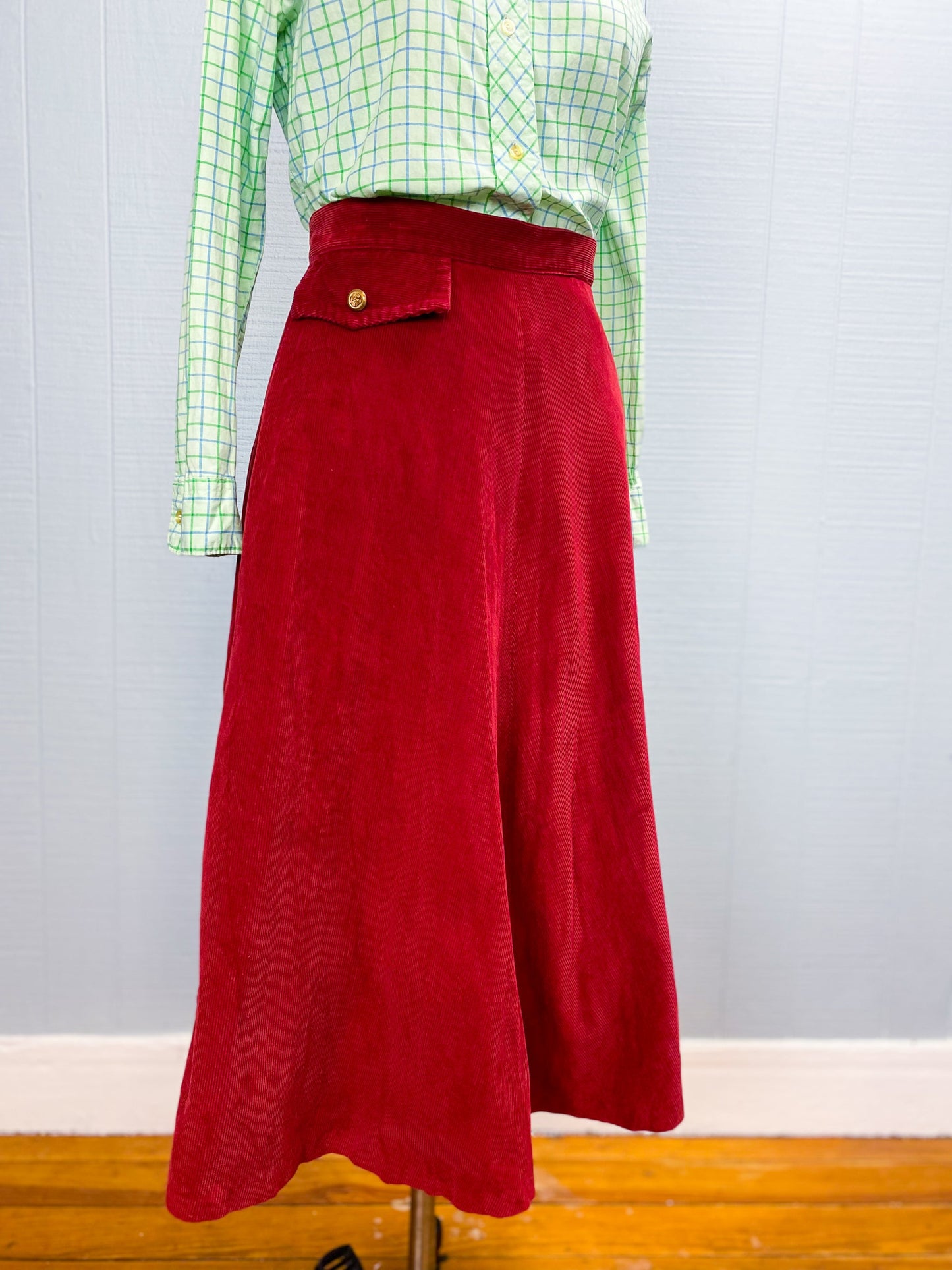 40's 50's Red Corduroy A-line Skirt | W: 24" | Knee Length "Koret of California"