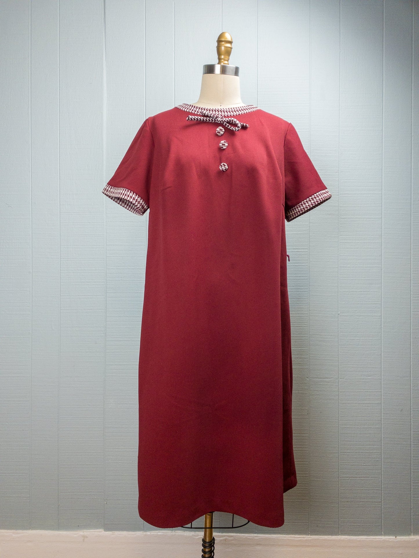 70's Red Check Bow Dress | XXL
