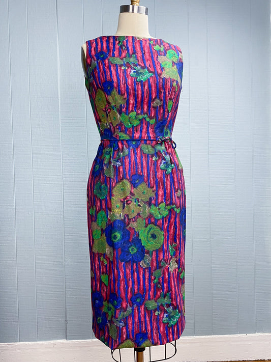 50s 60s Striking Floral Dress | XS