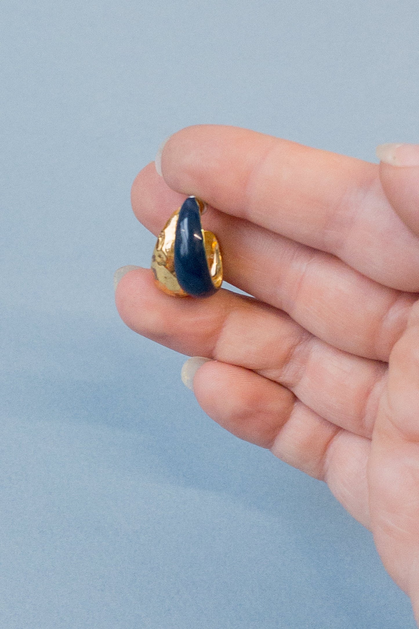 Gold & Navy Huggie Half Hoop Pierced Stud Earrings