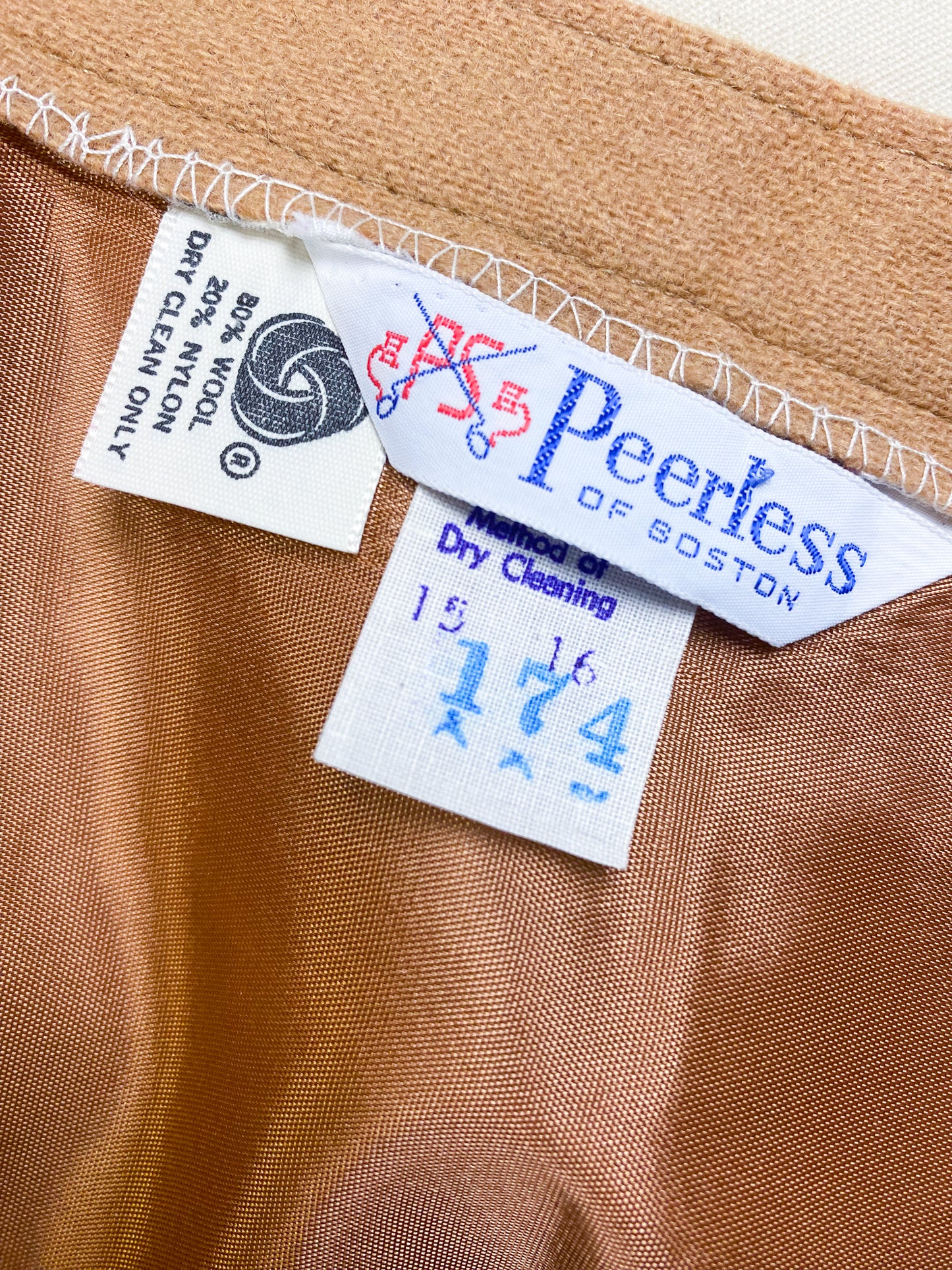 70's Peerless of Boston Tan A Line Skirt | W: 32"