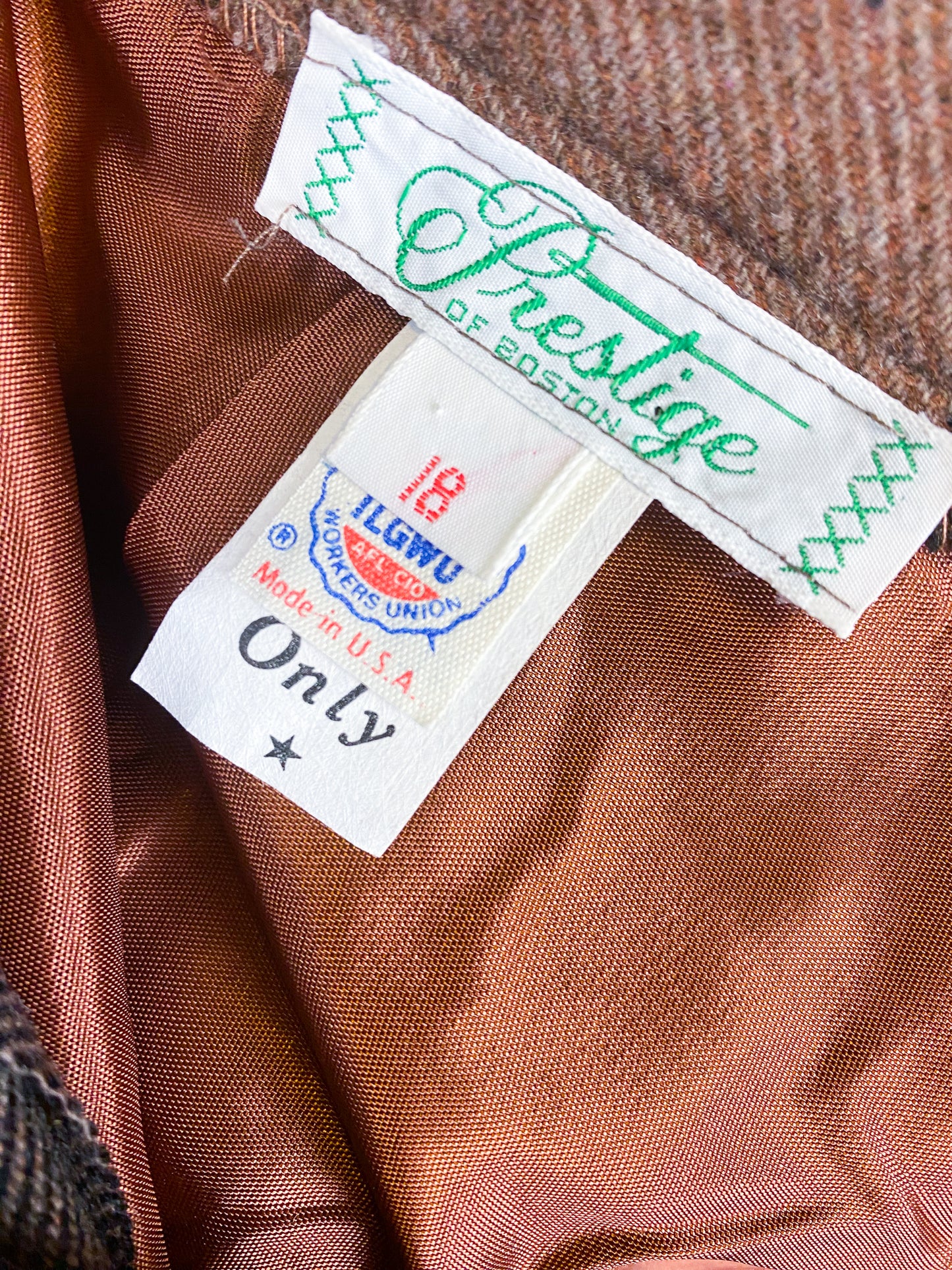 70's/80's Wool Plaid Black Brown Skirt Prestige of Boston | W: 32"