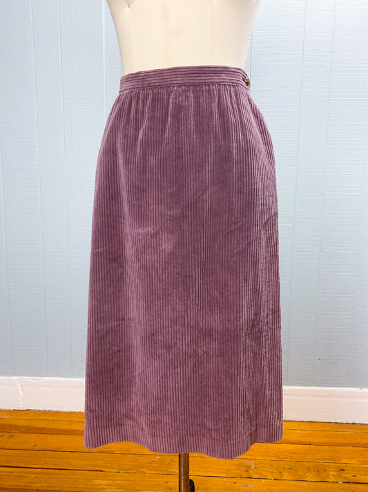 70's Purple Corduroy A-Line Skirt Filene's of Boston | W: 30"