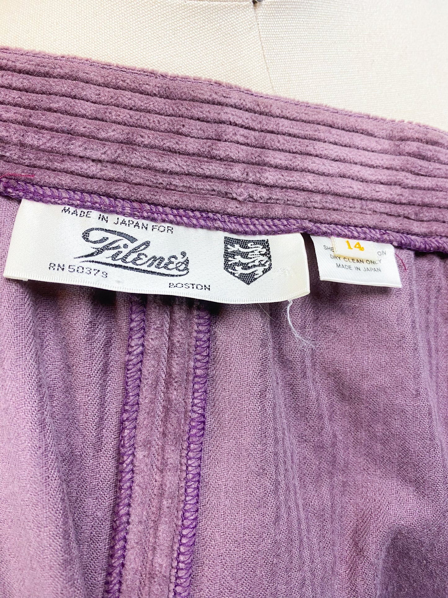 70's Purple Corduroy A-Line Skirt Filene's of Boston | W: 30"
