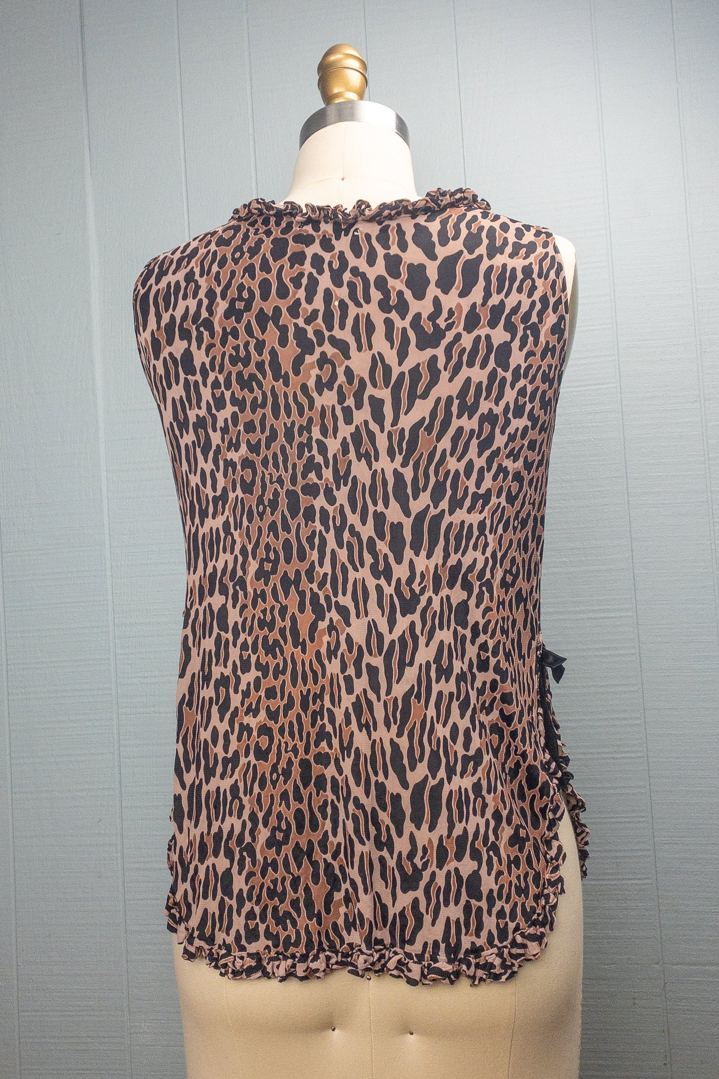50s 60s Leopard Ruffle Tank Top | XXS/XS