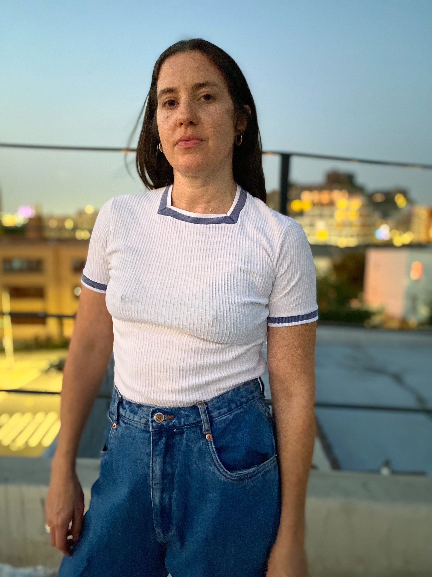 60s Square Neck Ribbed White T Shirt