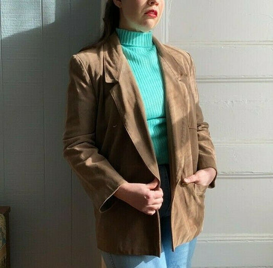 80's Double Breasted Tan Suede Jacket | M