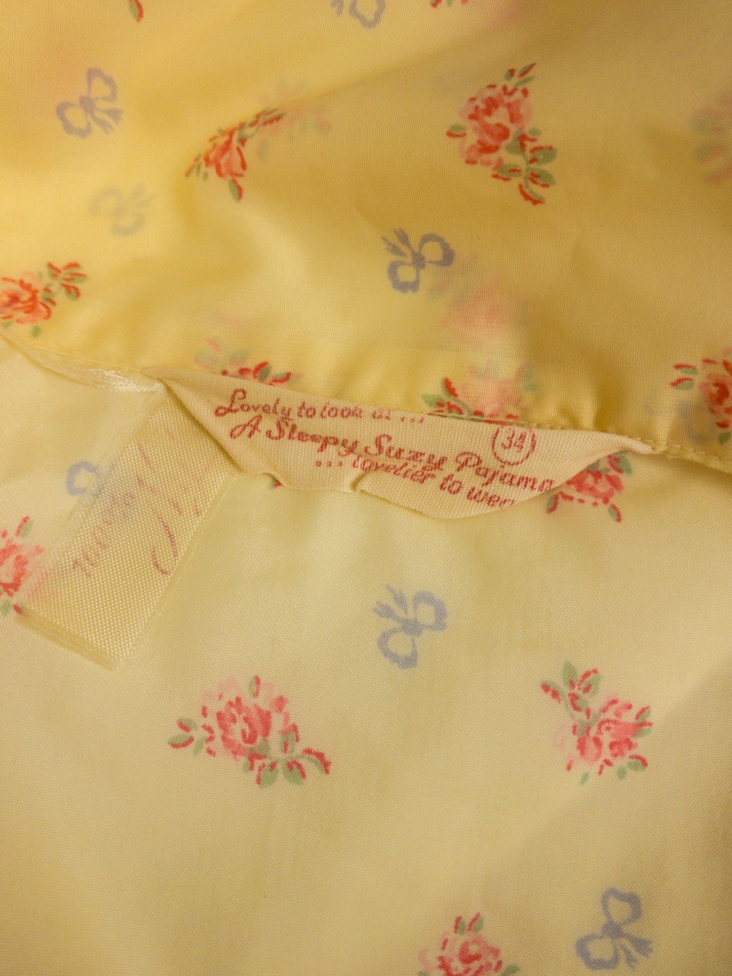 40's 50's Bows & Flowers Yellow Pajama Set | M