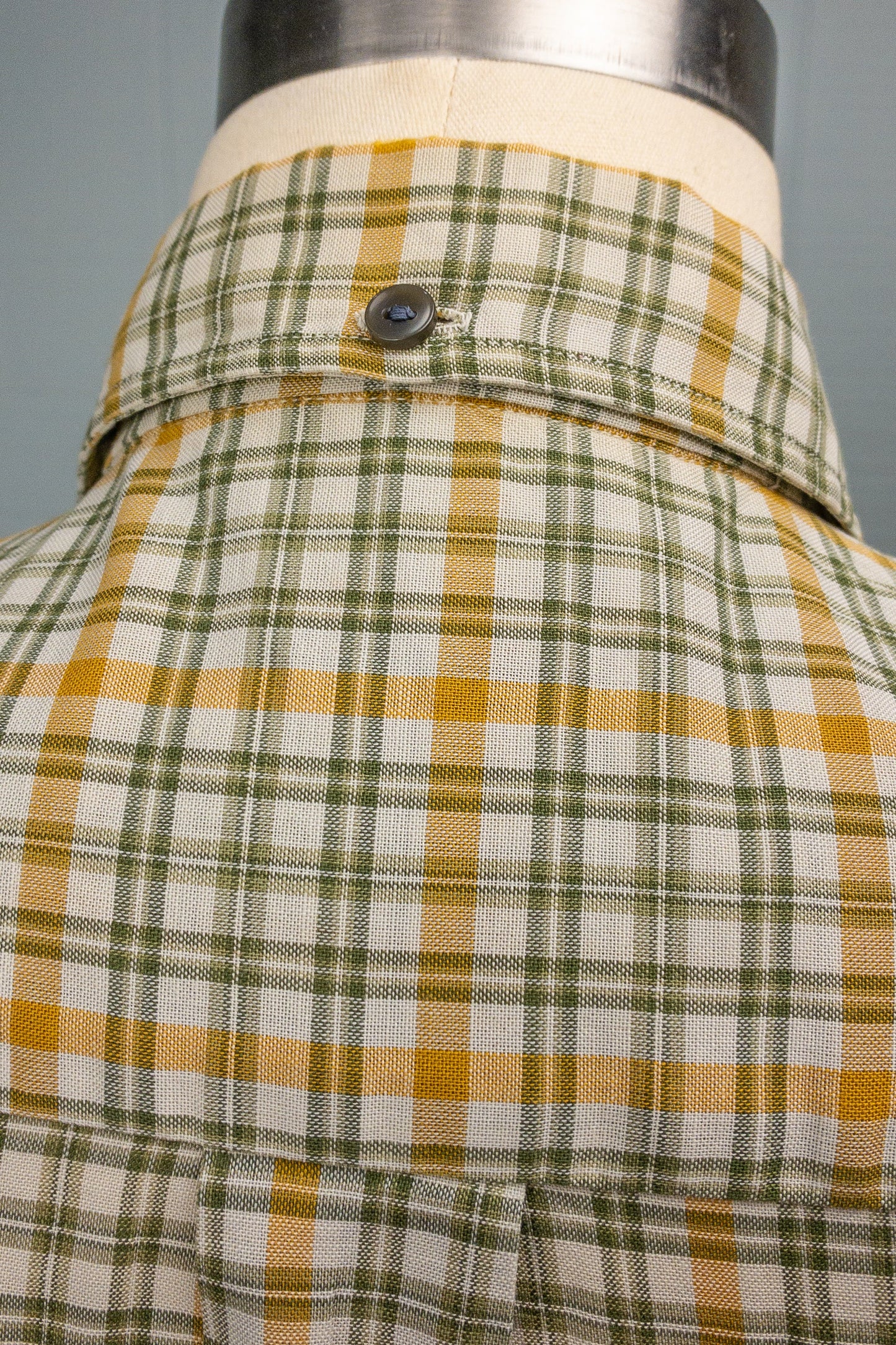 50's 60's Green & Yellow Plaid Button Down Shirt | M