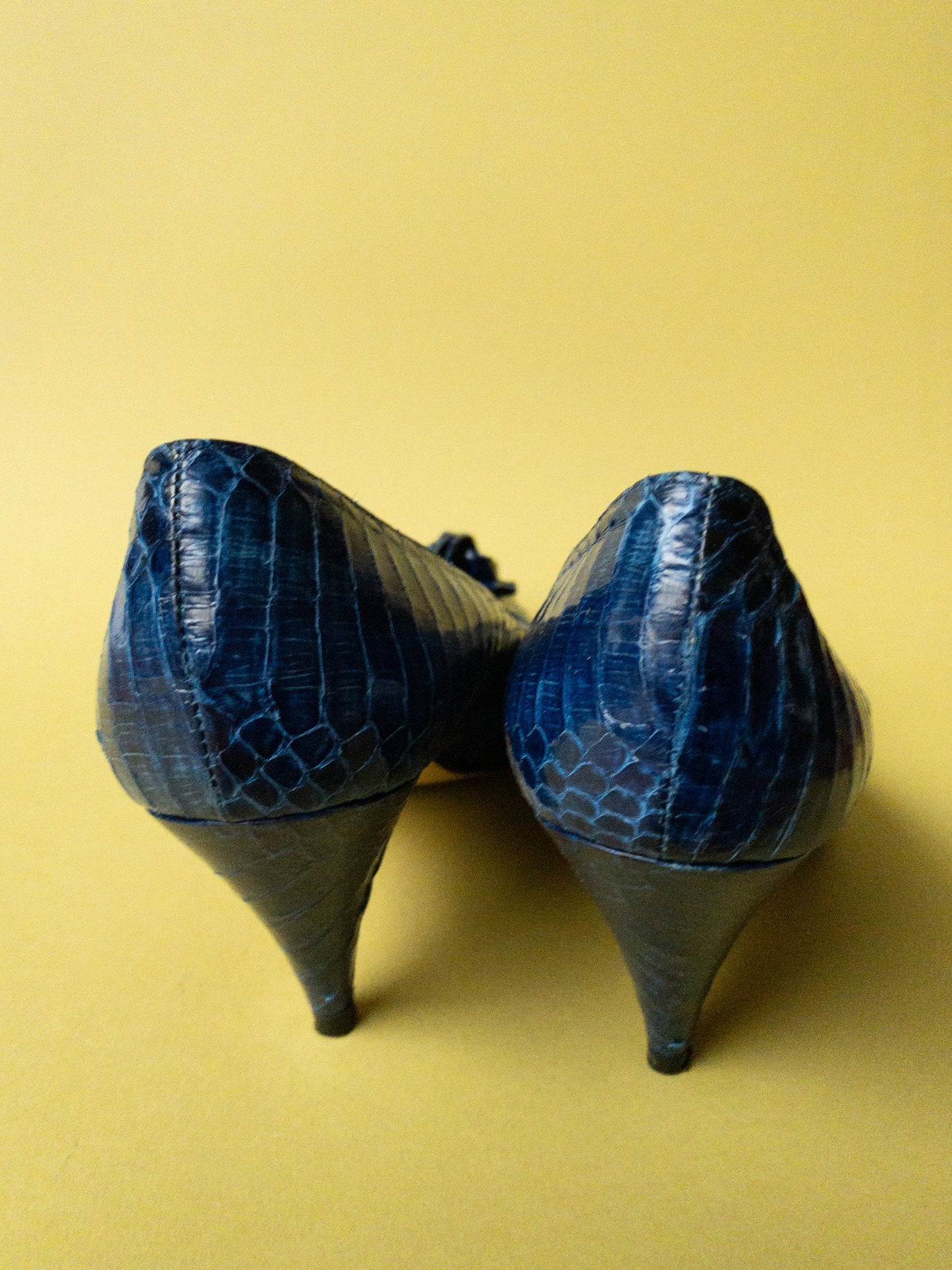 80s Blue Snakeskin Rosette High Heel Pumps by J Renee