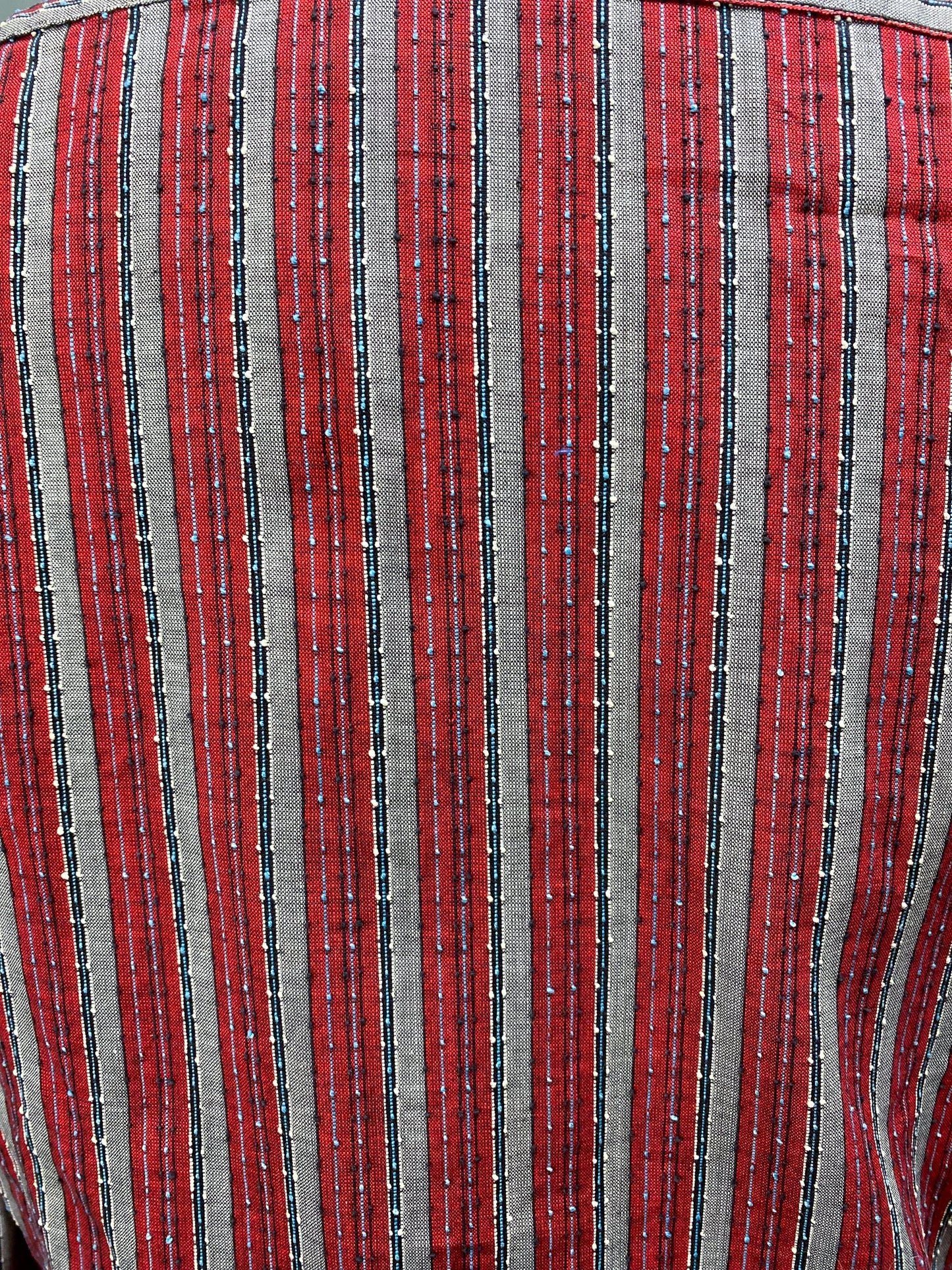 50's Red & Grey Vertical Textured Stripe Button Down Oxford Wash n' Wear Blouse | M/L