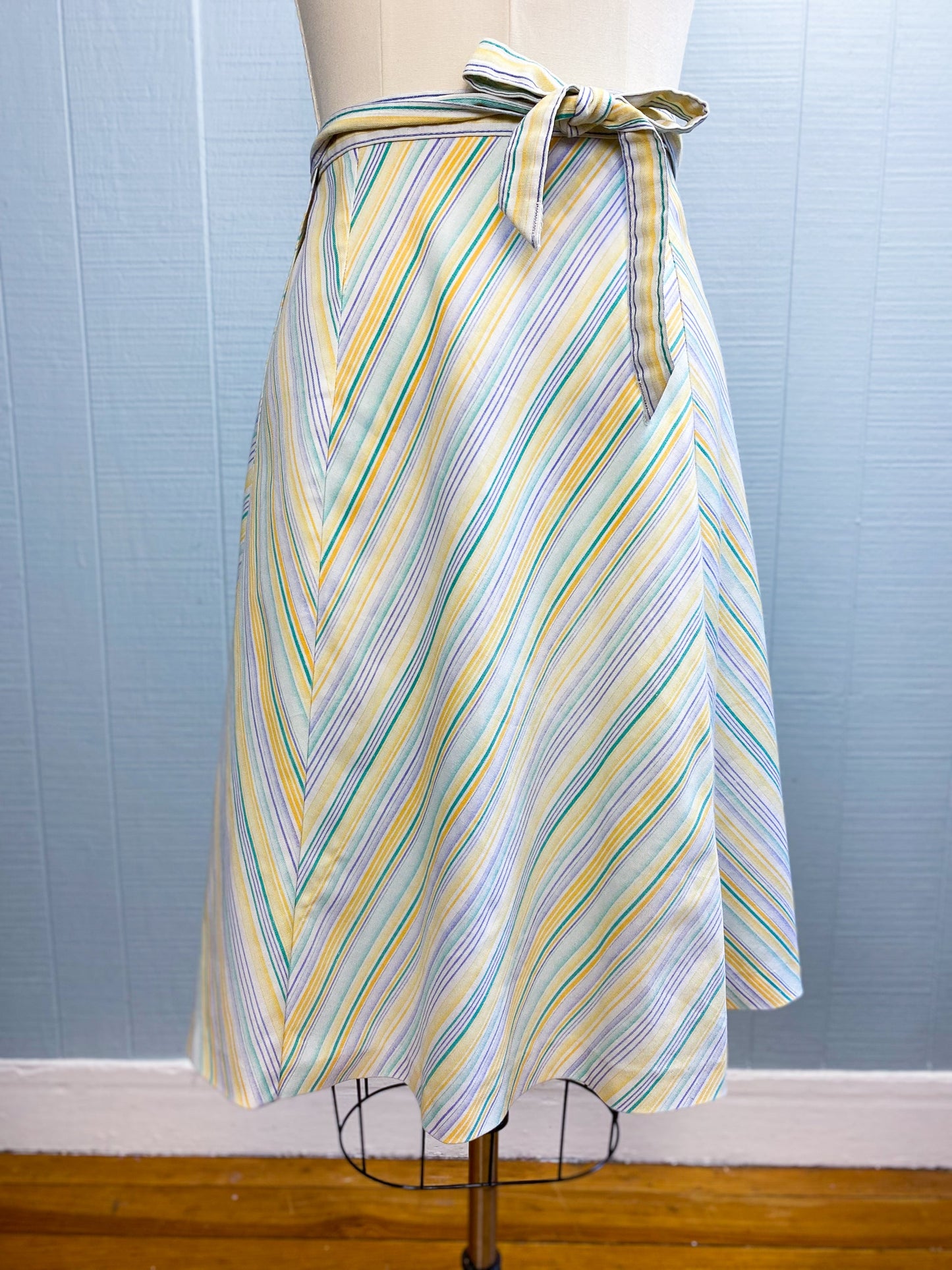 70's Jantzen Yellow & Lavender Stripe Wrap Skirt