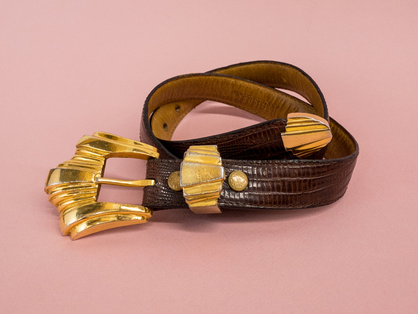 Al Beres Monte Carlo Gold Sterling Silver Plated Brown Leather Belt