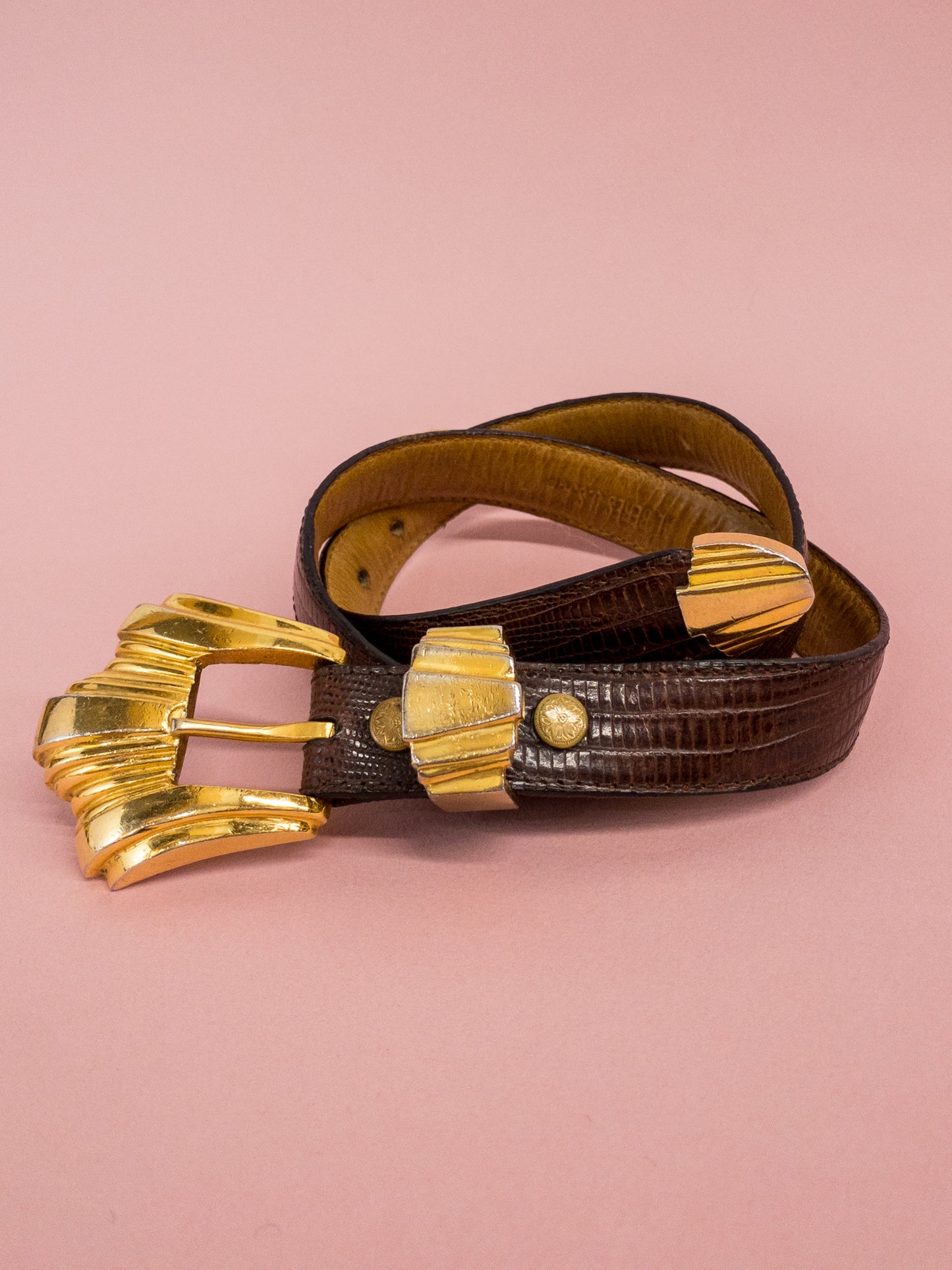 Al Beres Monte Carlo Gold Sterling Silver Plated Brown Leather Belt