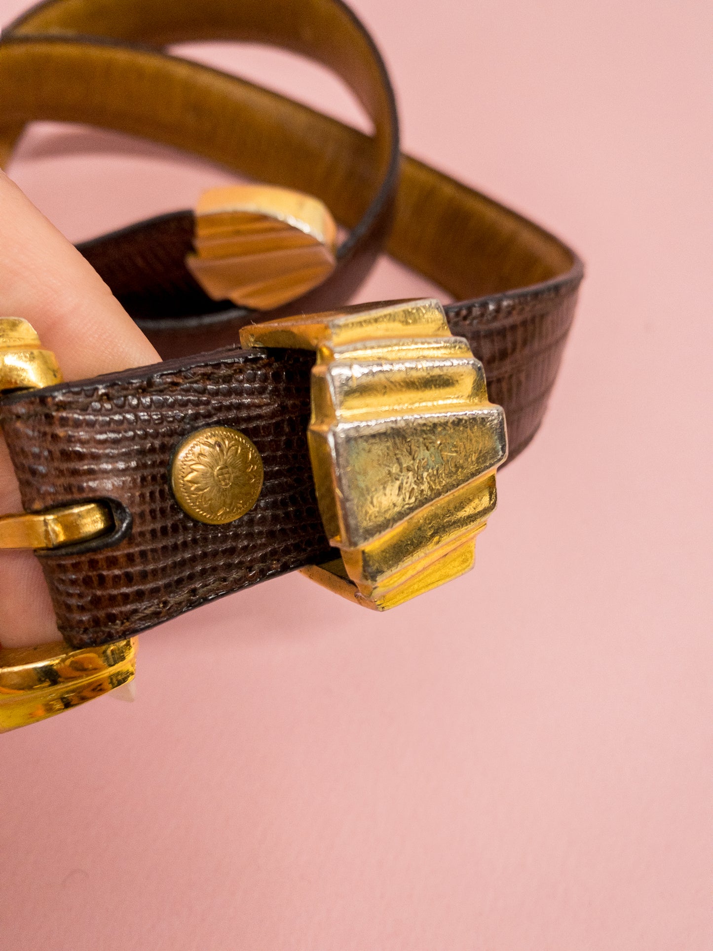 Al Beres Monte Carlo Gold Sterling Silver Plated Brown Leather Belt
