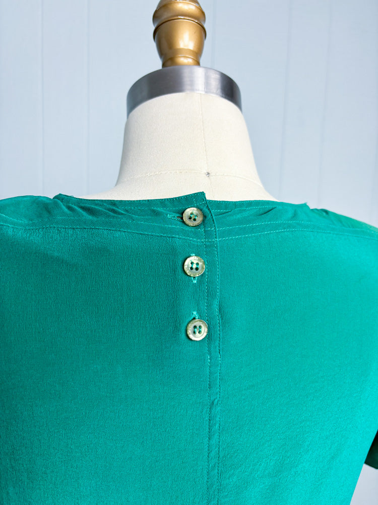 80's Silk Kelly Green Short Sleeve Blouse