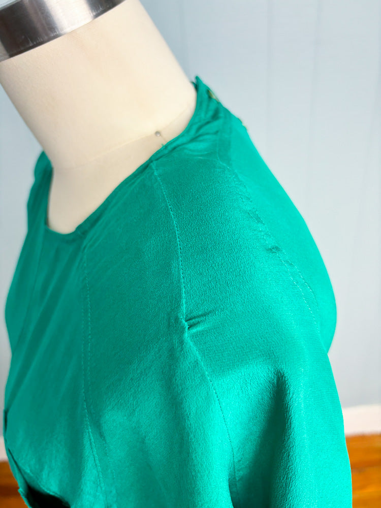 80's Silk Kelly Green Short Sleeve Blouse