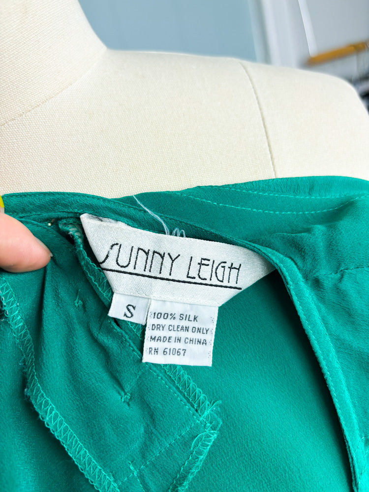 80's Silk Kelly Green Short Sleeve Blouse