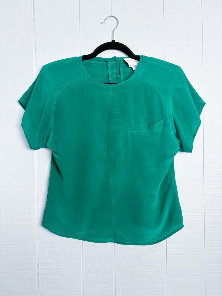 80's Silk Kelly Green Short Sleeve Blouse