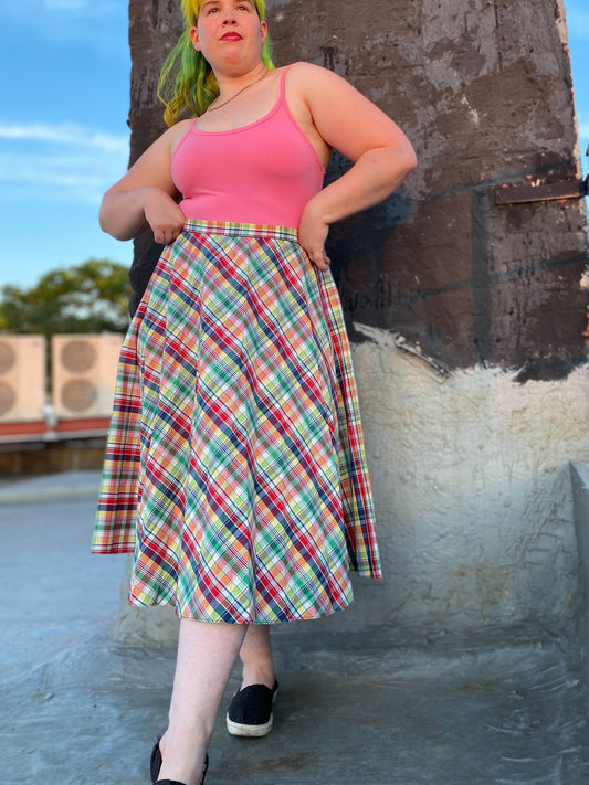 70's Rainbow Plaid Skirt | 34"