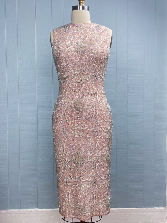 60s Beaded Pink Knit Dress