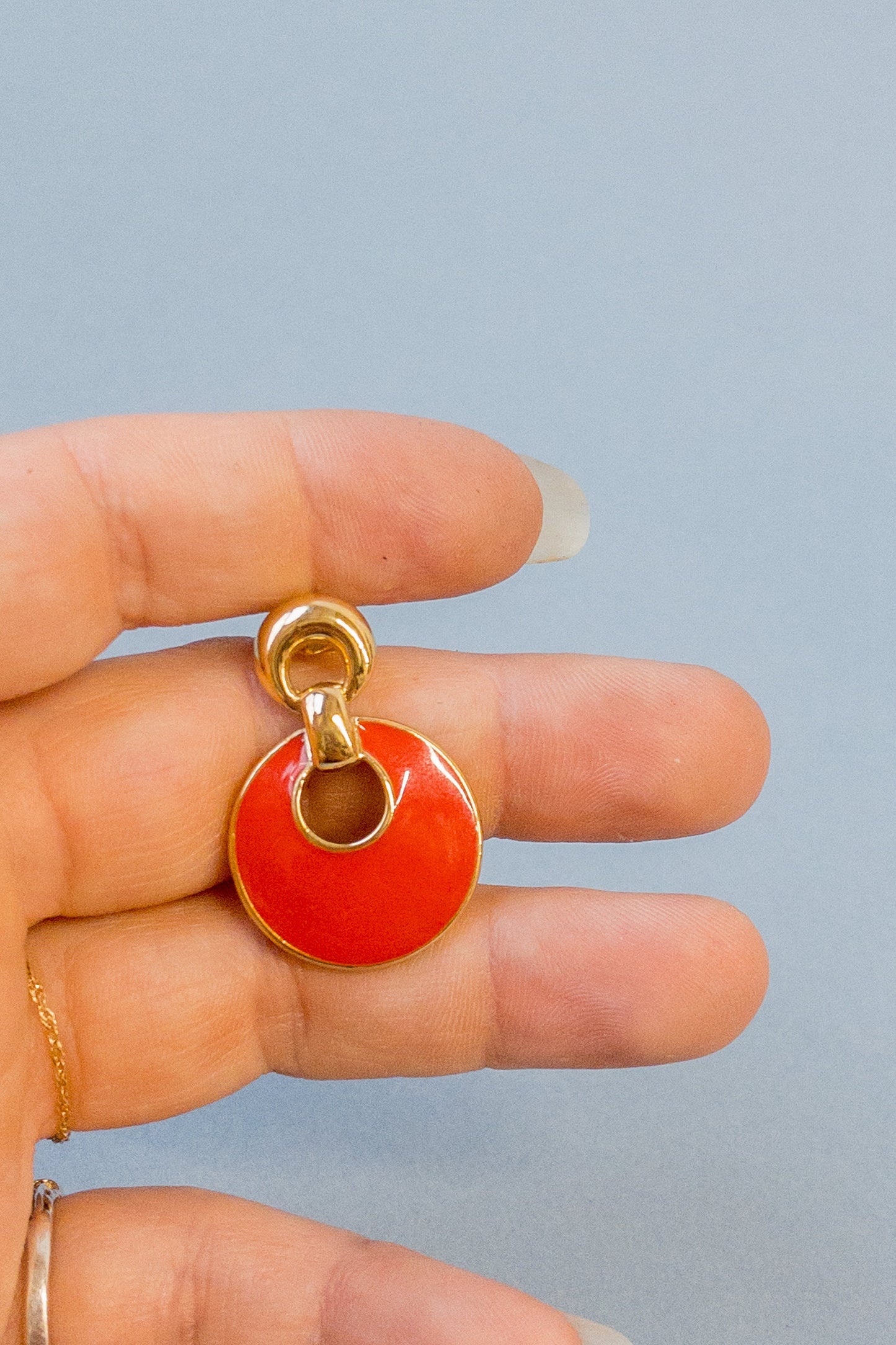 Enamel & Gold Brick Red Disc Earrings